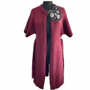 Vera Wang Lavender Lable Long Cardigan Wool Alpaca Blend SM Beaded Embellishment